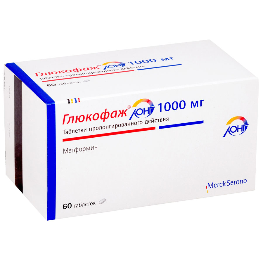 Глюкофаж лонг 1000 мг таблетки с пролонгированным высвобождением, 60 шт.