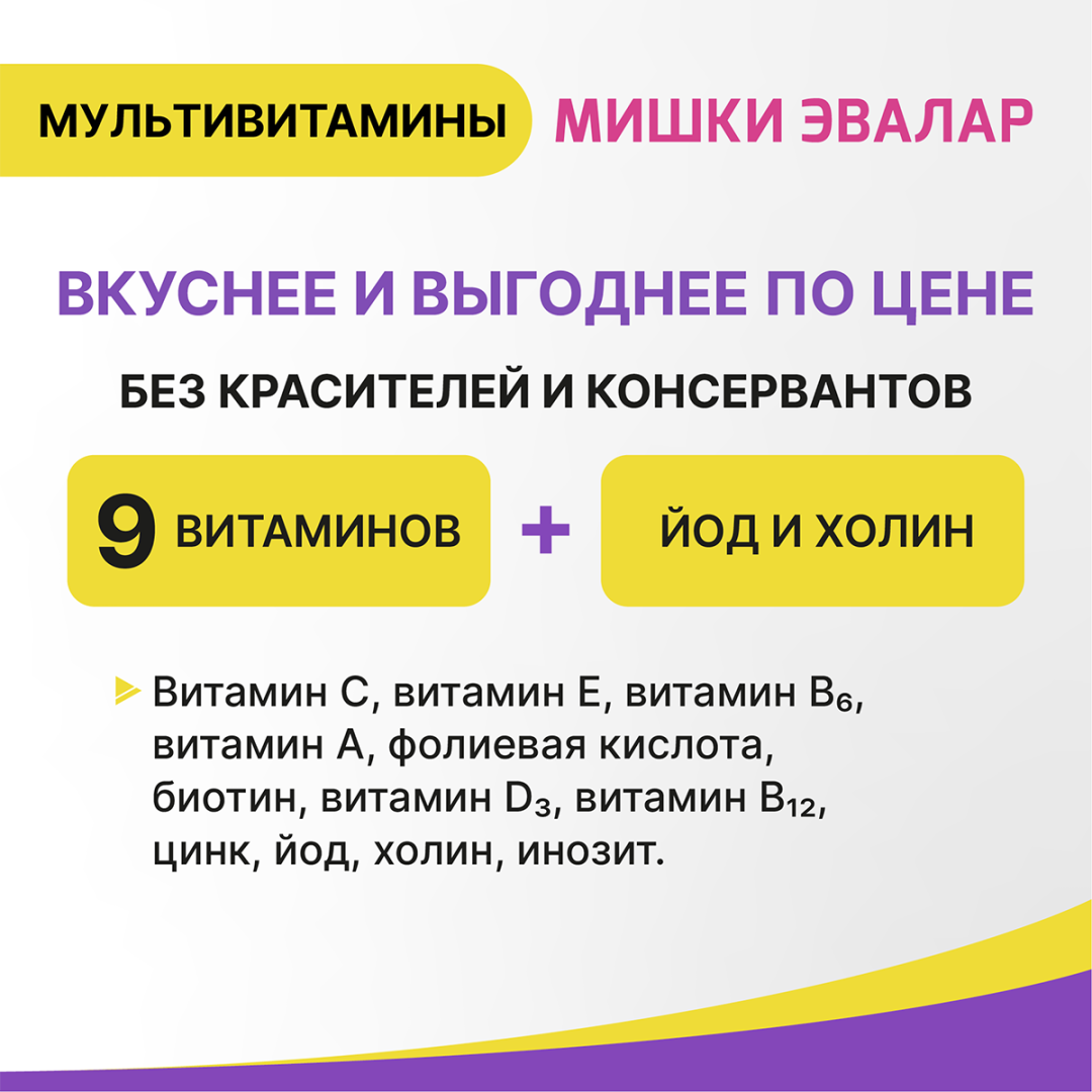 Бэби Формула Мишки Мультивитамины жевательные пастилки, 60 шт, Эвалар