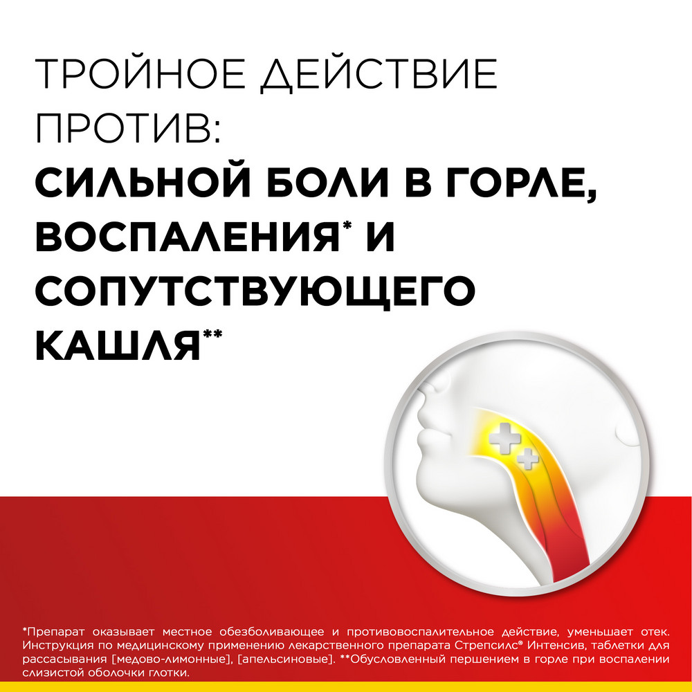 Стрепсилс интенсив мед-лимон таблетки для рассасывания, 24 шт.