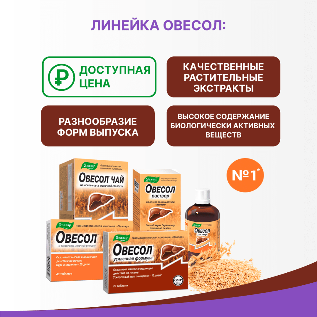 Овесол Усиленная формула Эвалар таблетки, 20 шт.