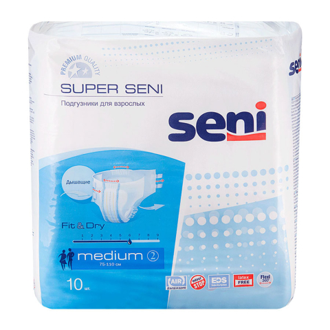 Seni Super Medium подгузники для взрослых (75-110 см), 10 шт.