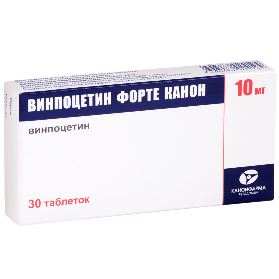 Винпоцетин форте канон 10 мг таблетки, 30 шт.