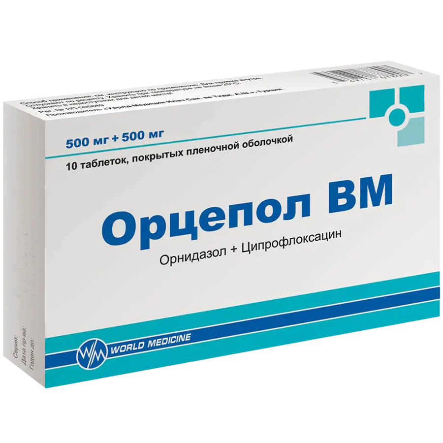 Орцепол вм 500 мг + 500 мг таблетки, 10 шт.