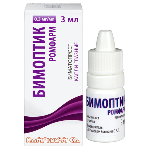 Бимоптик ромфарм 0,3 мг/мл глазные капли флакон, 3 мл