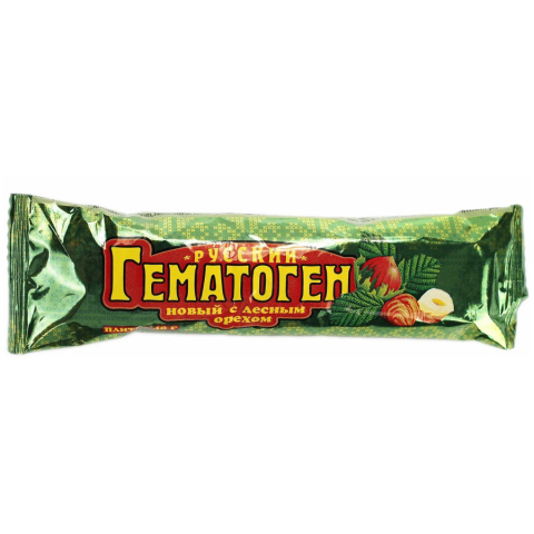 Гематоген русский новый с лесным орехом 40 гр плитка