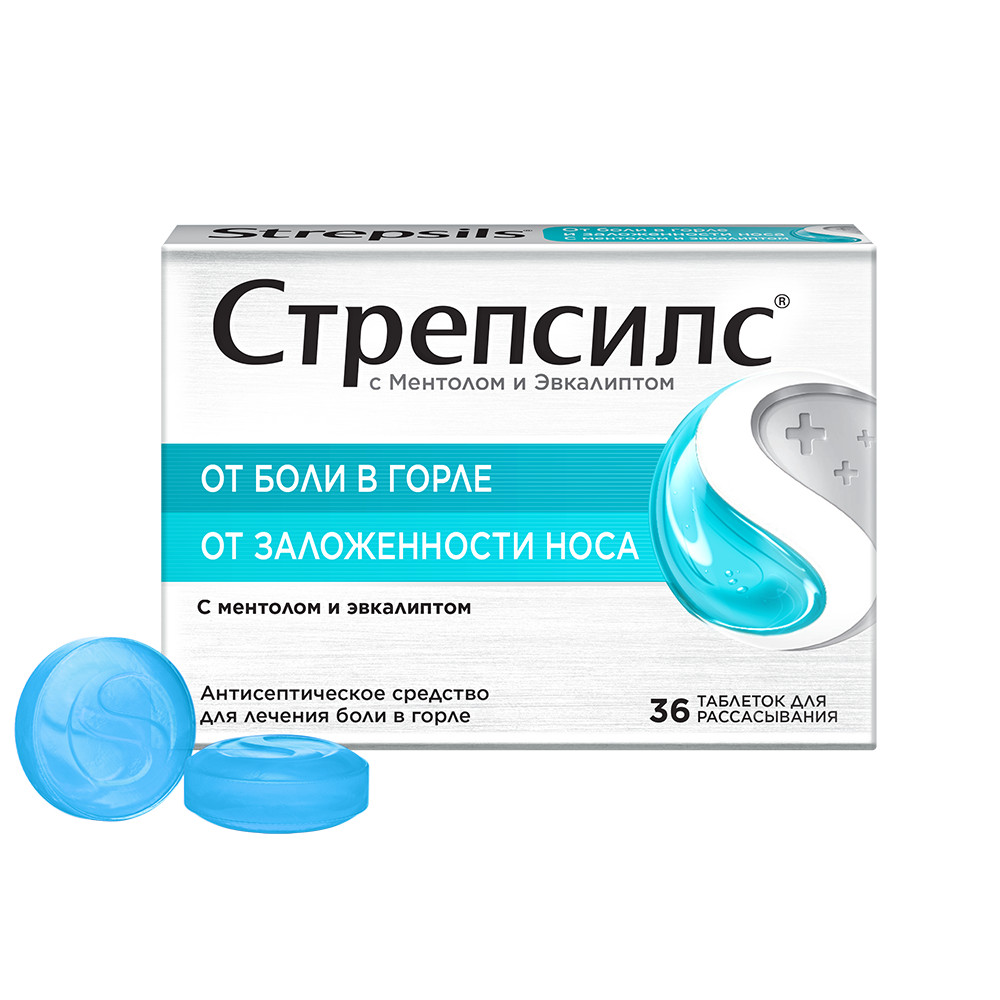 Стрепсилс таблетки для рассасывания ментол-эвкалипт, 36 шт.