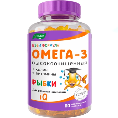 Бэби формула Рыбки Омега-3 4г пастилки жевательные, 60 шт.