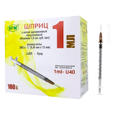 ШПРИЦ ИНСУЛИН.1МЛ №1 U-40 26G 0.45*12ММ
