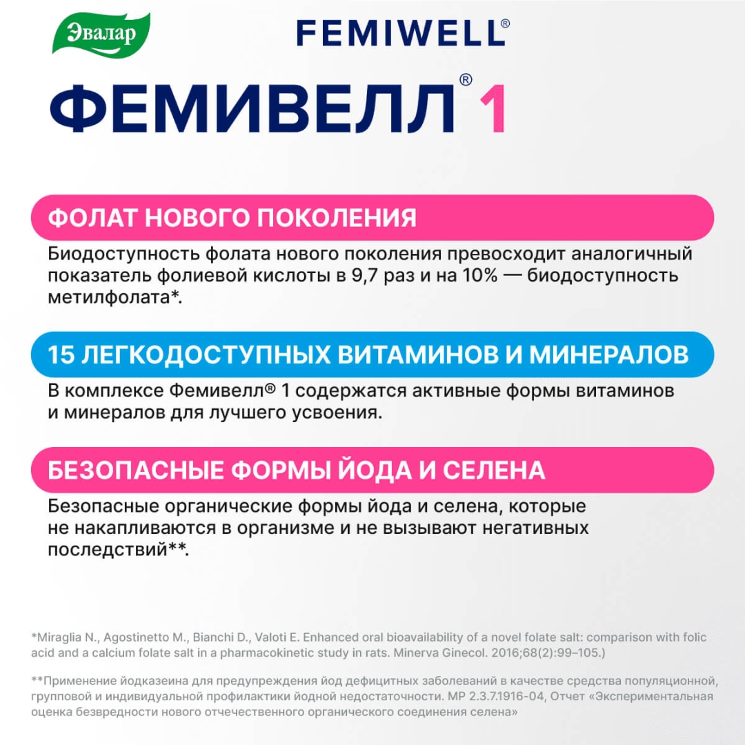 Фемивелл 1 Витамины для беременных таблетки, 30 шт.
