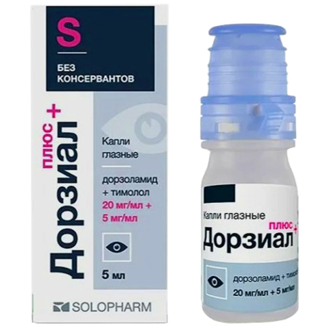 Дорзиал плюс 20 мг/мл + 5 мг/мл капли глазные, 5 мл