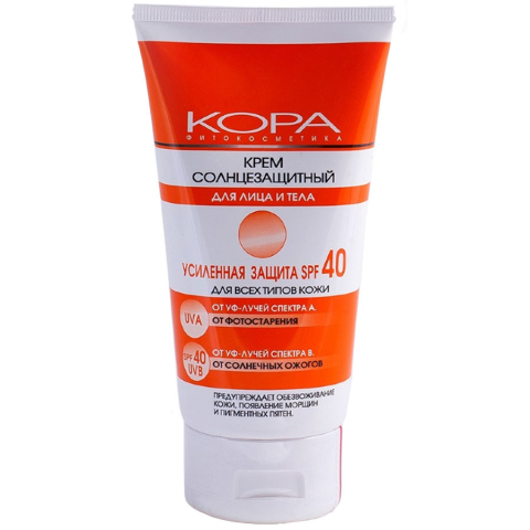Кора (Kora) крем солнцезащитный для лица и тела SPF40, 150 мл