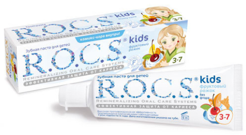 Рокс зубная паста фрукт рожок без фтора для детей, 45г 