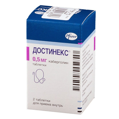 Достинекс 0,5мг таблетки, 2 шт.