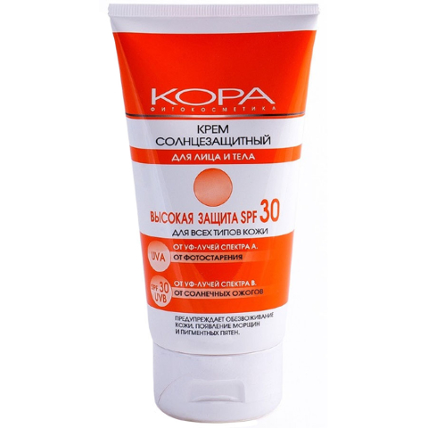 Кора (Kora) крем солнцезащитный для лица и тела SPF30, 150 мл